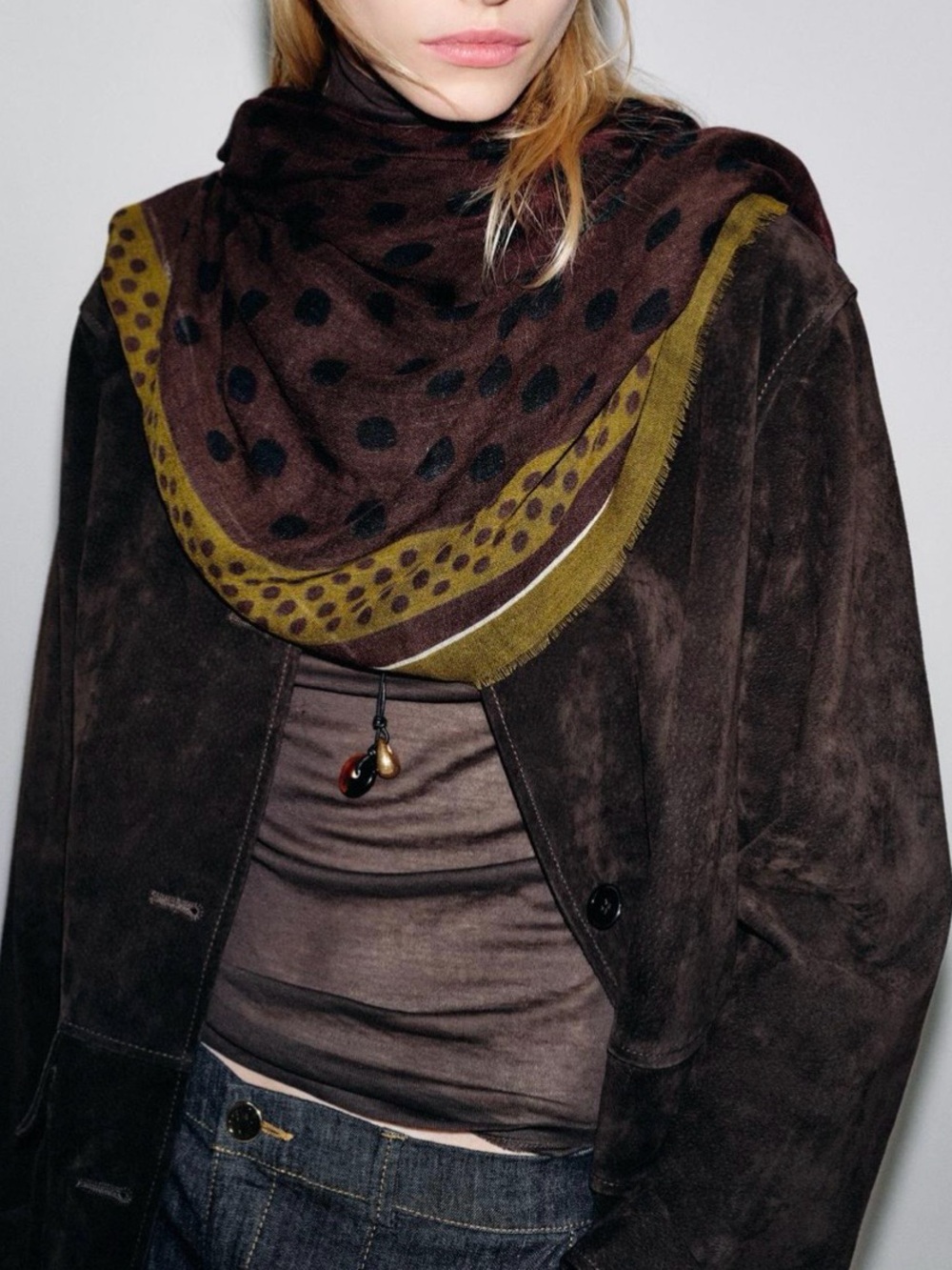 Zara Brown Polka Dot Print Scarf. Brand new!